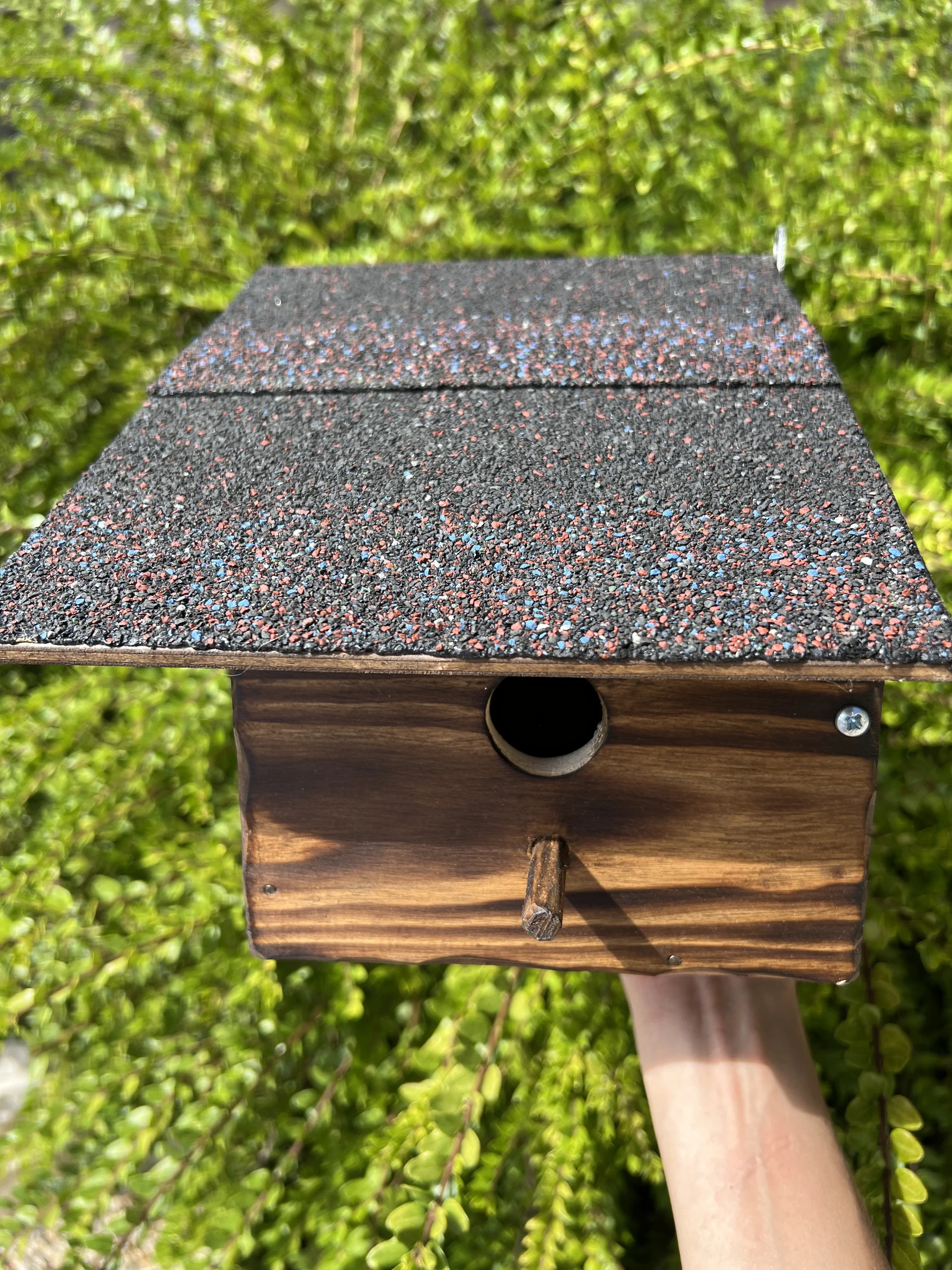 🪺 Nichoir oiseaux 3 compartiments fait main en bois avec toit bitumé – photo 3